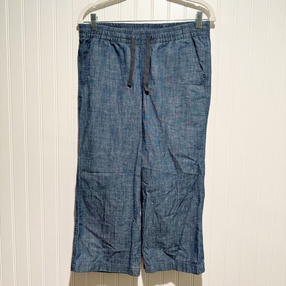 LL Bean Favorite Fit Blue Linen Cropped Pants Size 4 Petite - Picture 2 of 6